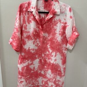 Pure Amici Pink print Shirt Shift Dress 100% Linen size medium